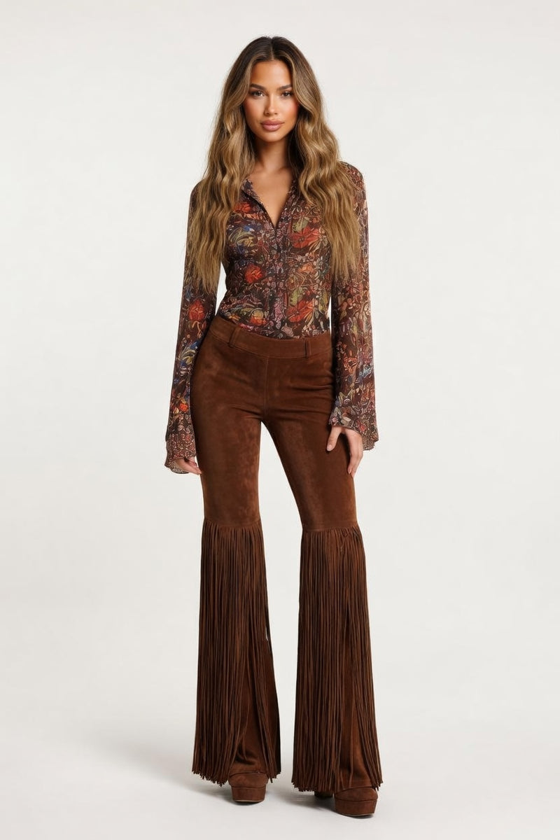 Suede Tassel Trousers — front view