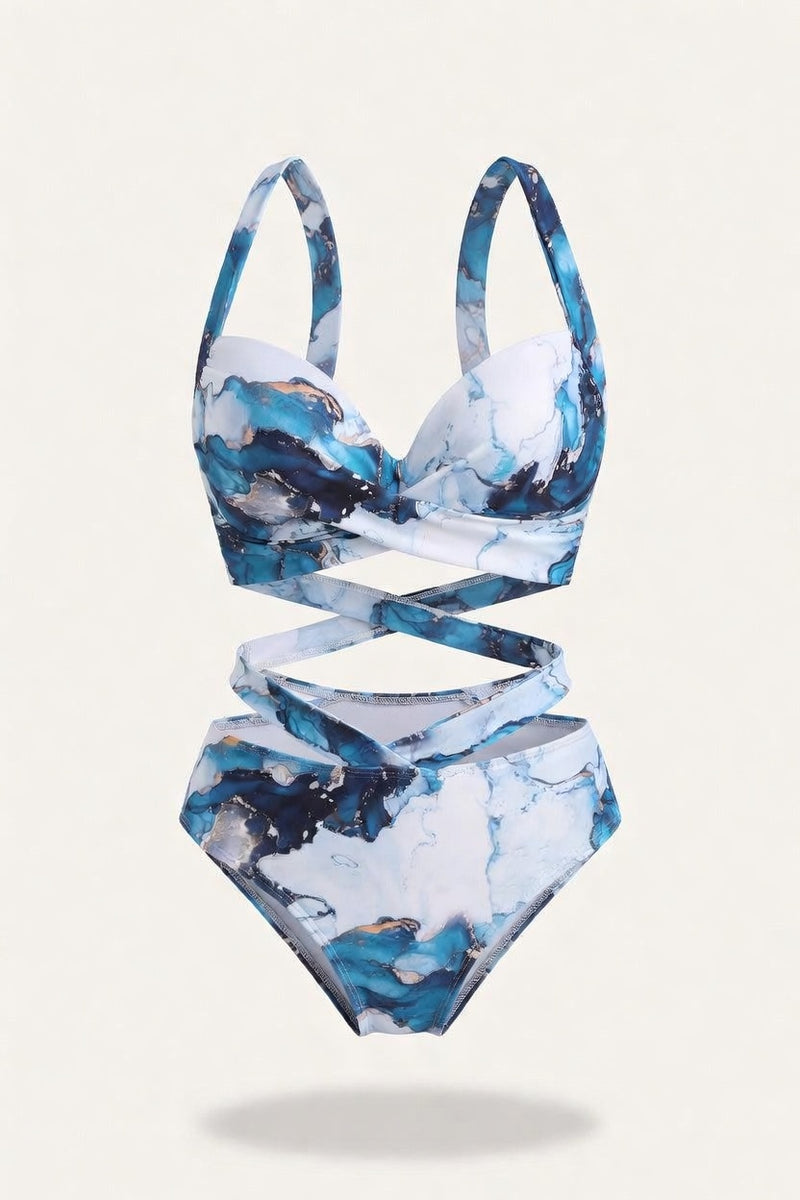 Printed High Waist Bikini Set — front view