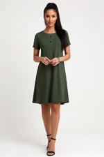 Short Sleeve Mini Dress — Army Green