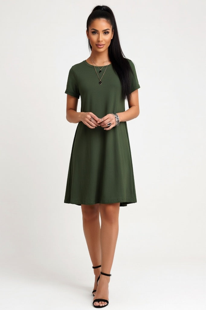 Short Sleeve Mini Dress — Army Green