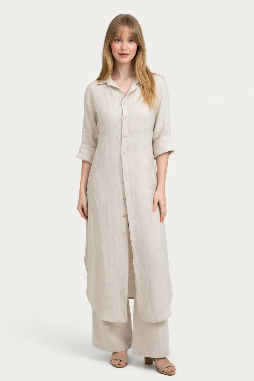 Cotton Linen Shirt & Wide Leg Trouser Co-ord — front view