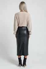 PU Leather Slit Midi Skirt — back view