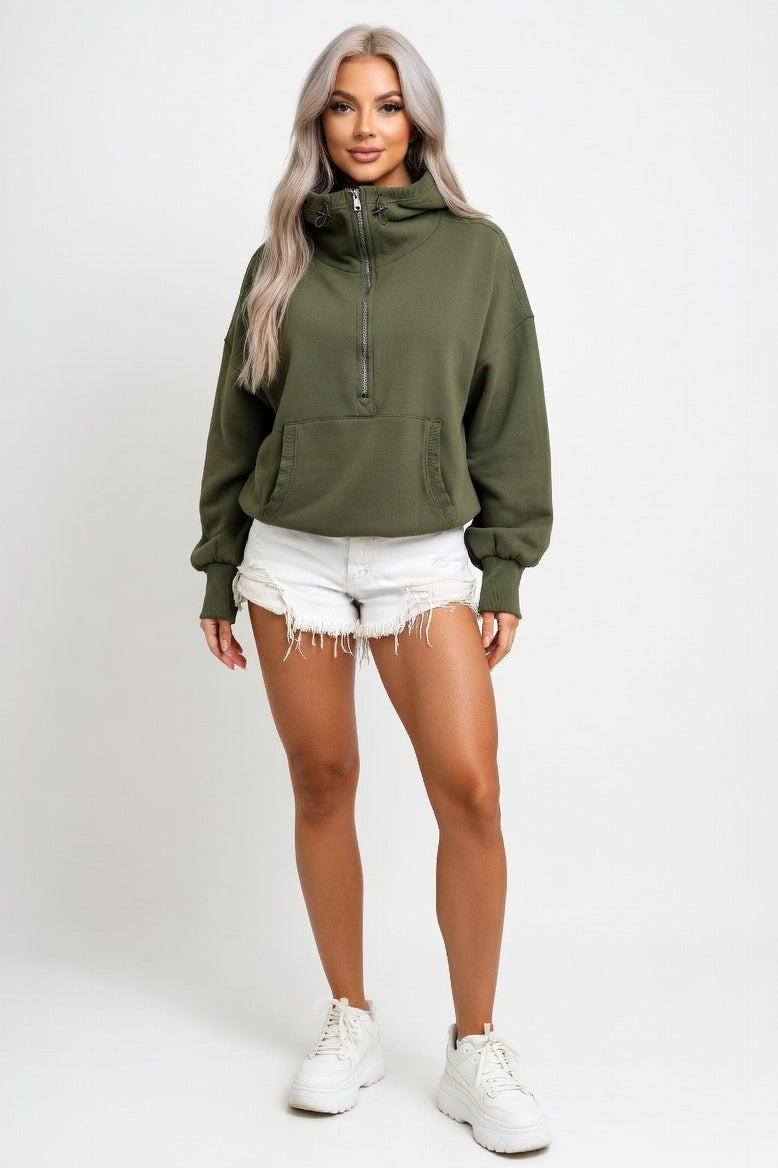 Zip-Up Hooded Sweatshirt — Army Green