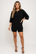 Round Neck Shorts Co-Ord Set — Black