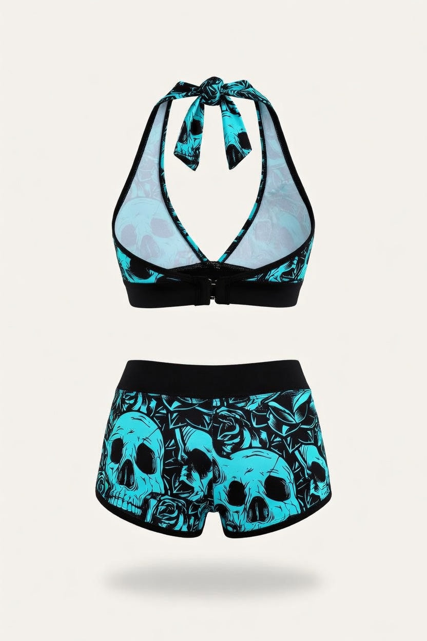 Skull Print Boxer Swimsuit — back view