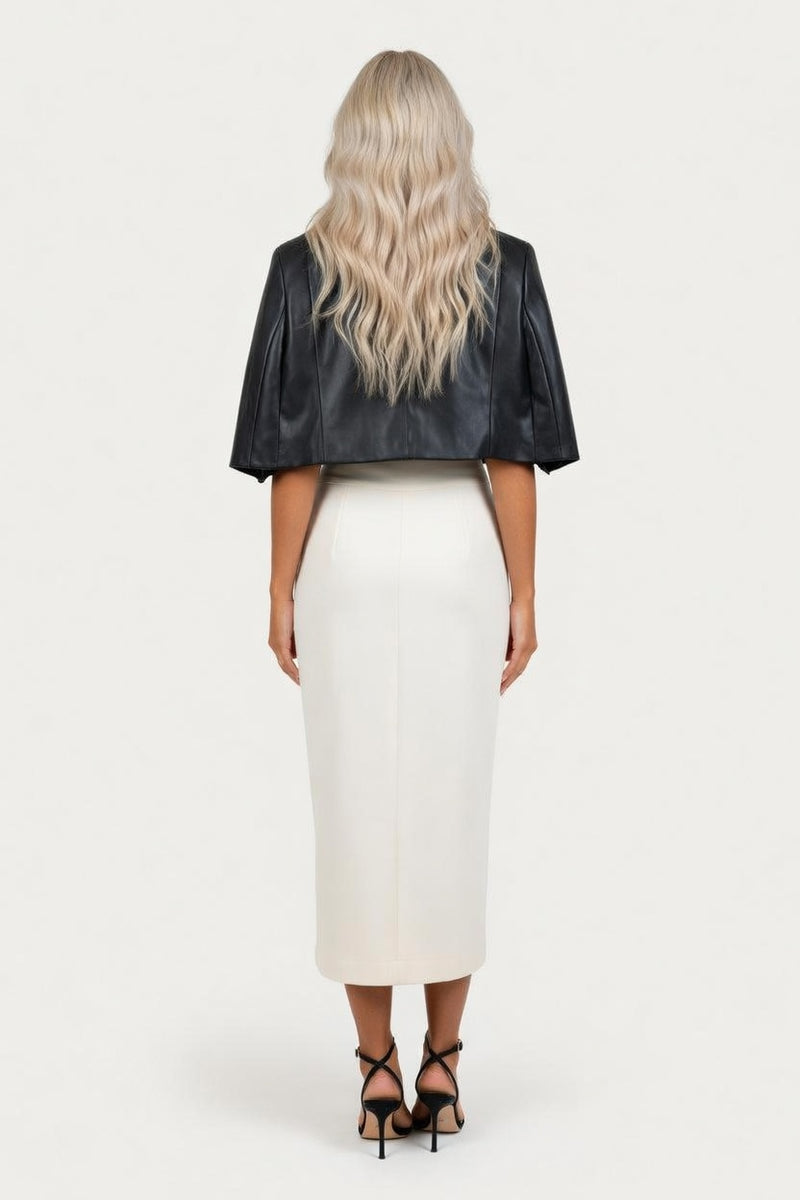 Structured White Suit Skirt — back view