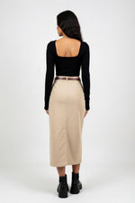 Belted Denim A-Line Skirt — back view