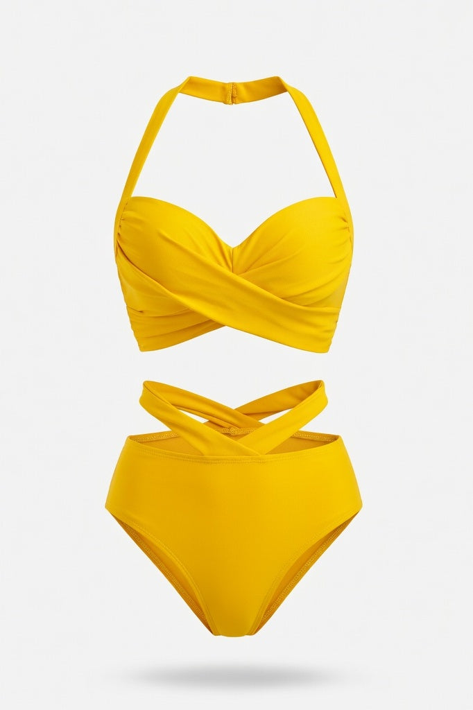 Underwire High Waist Bikini Set — Yellow
