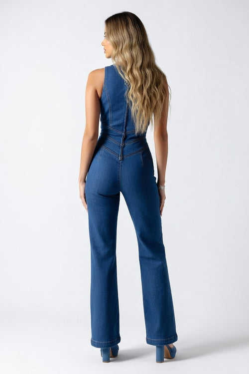 Denim Jumpsuit Sleeveless — back view