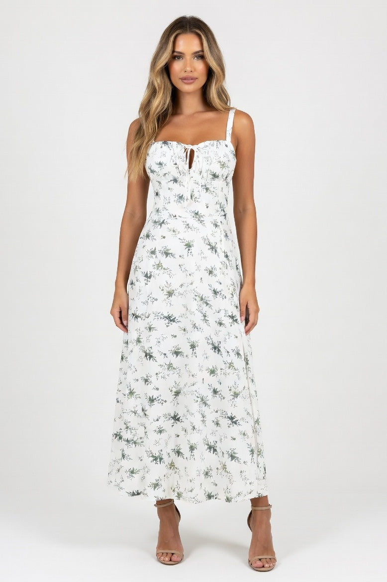 Strappy Back Maxi Dress — Green Print