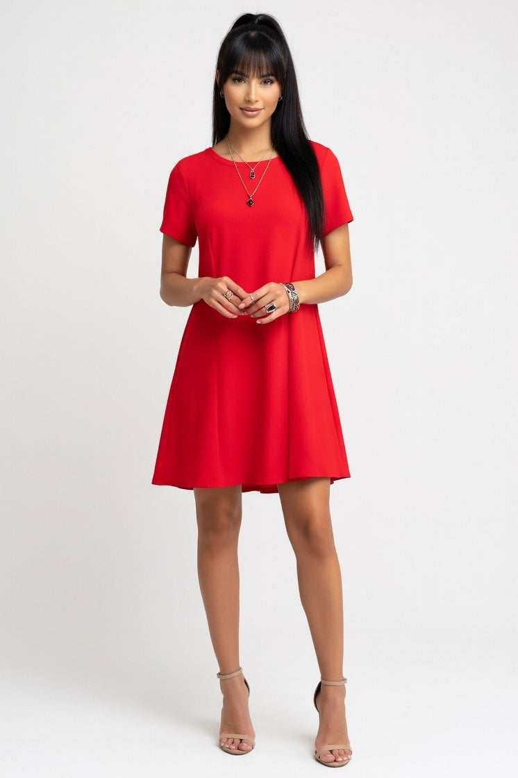Short Sleeve Mini Dress — Red