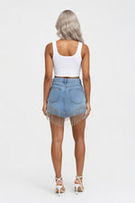 Raw Hem Denim Shorts — back view