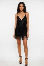 Sequin Tassel Halter Dress — front view