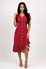 Polka Dot V-Neck Dress — Burgundy