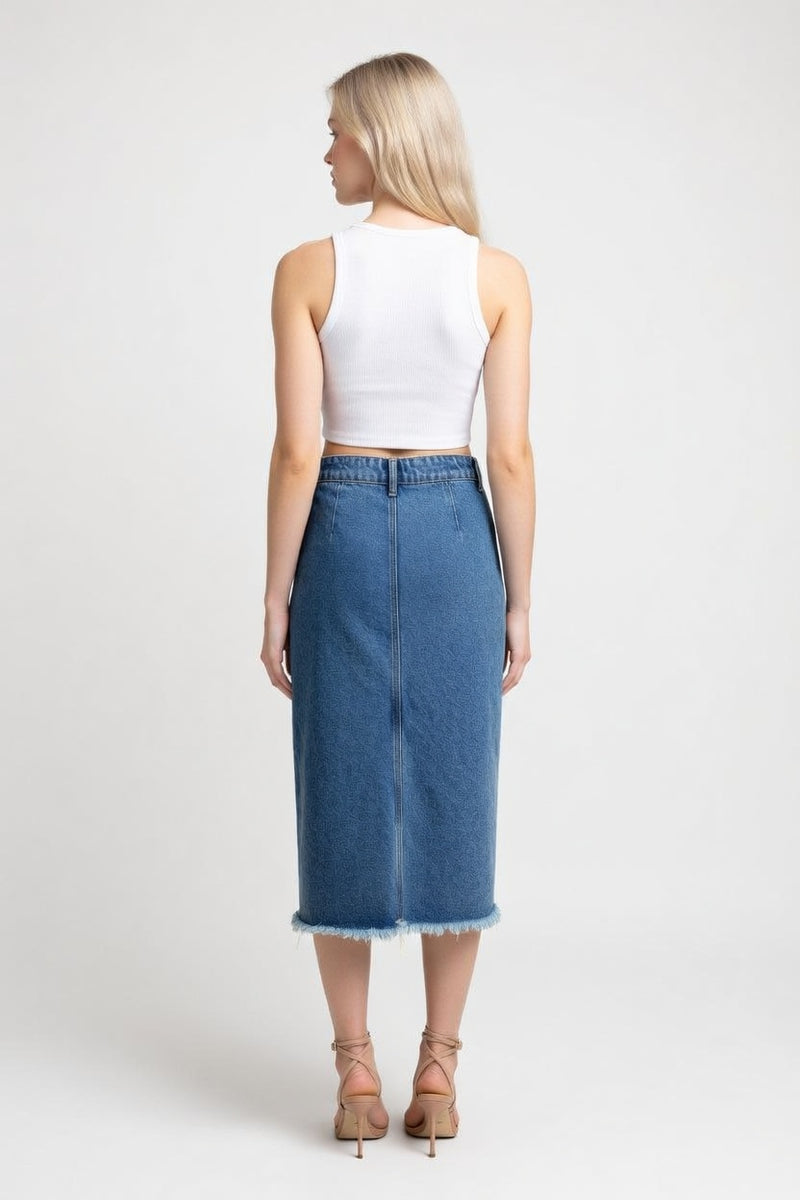 Raw Edge Denim Skirt — back view
