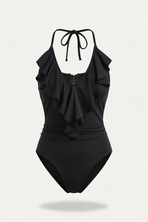 Ribbed One-Piece Swimsuit — Black
