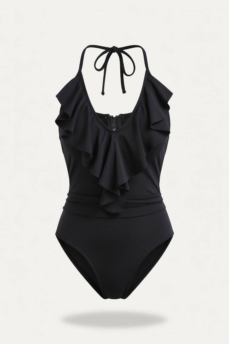 Ribbed One-Piece Swimsuit — Black