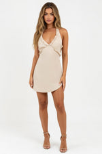 Satin Halter Dress — Apricot
