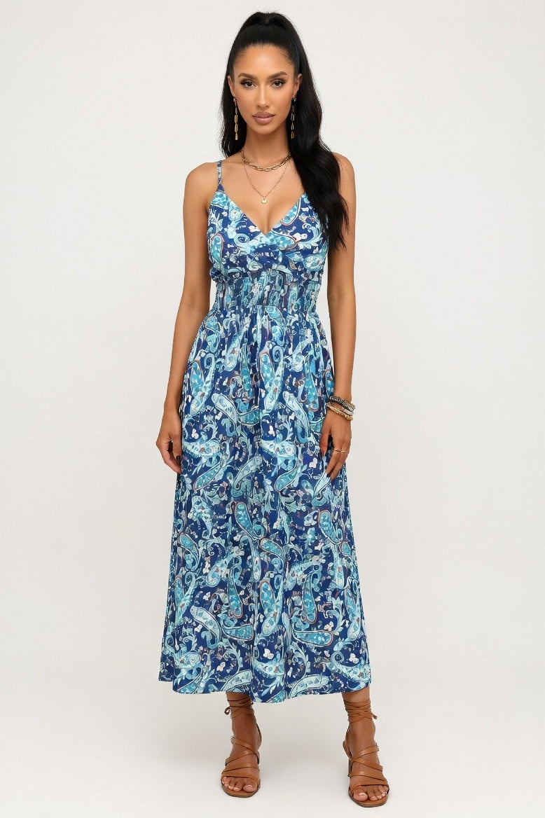 Leopard Print Halter Dress — Navy Blue