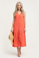 Cotton Slip Dress V-Neck — Orange