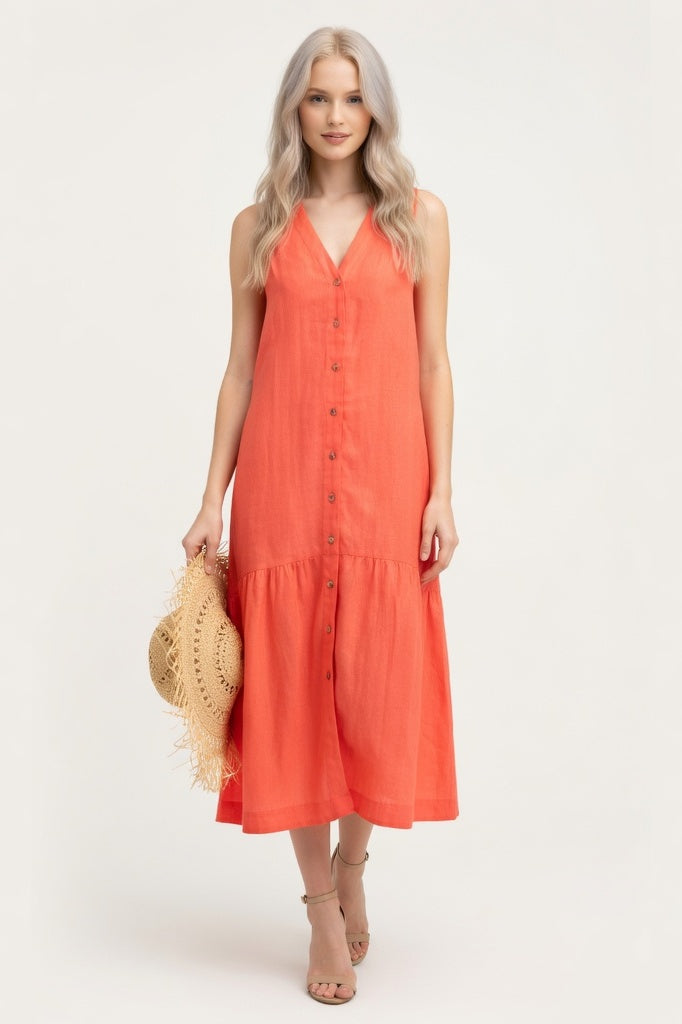 Cotton Slip Dress V-Neck — Orange