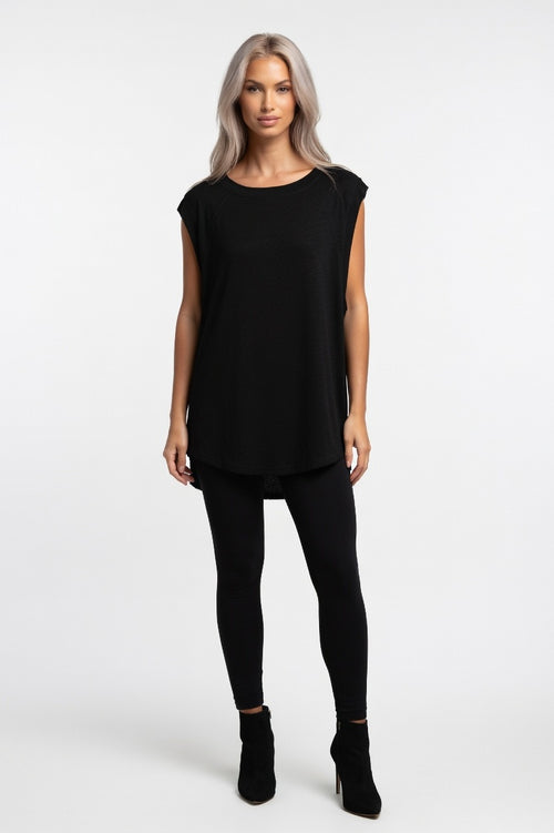 Ribbed Cotton Sleeveless Tank — Black