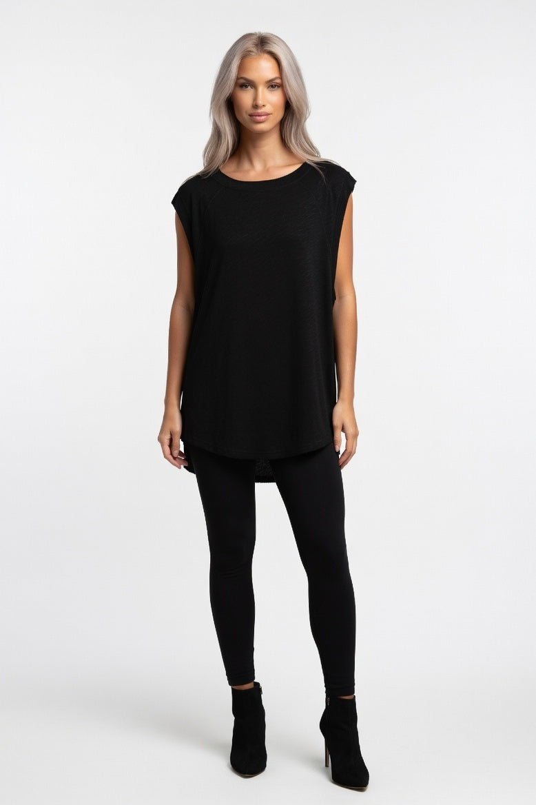 Ribbed Cotton Sleeveless Tank — Black