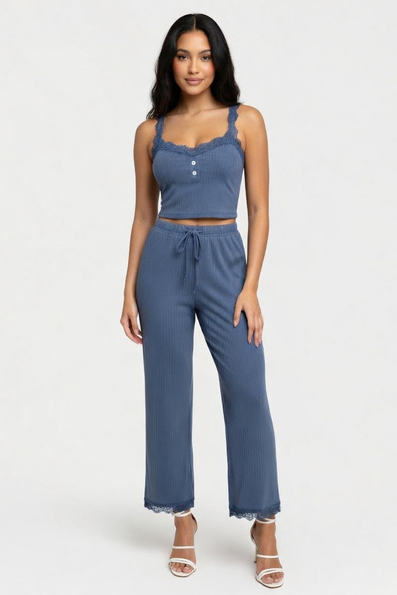 Lace Cami Pyjama Set — Mustard Green