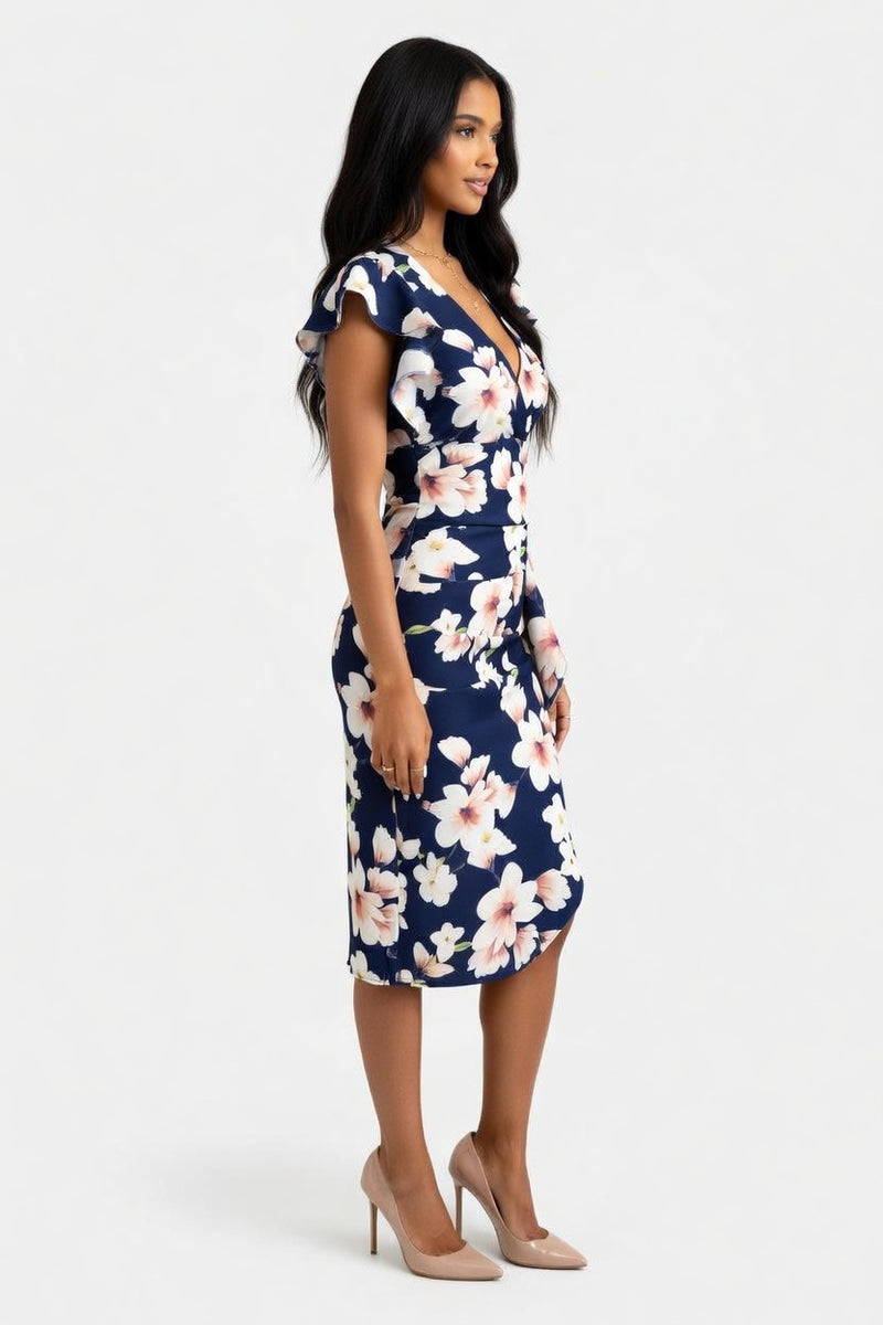 Ruffle V-Neck Mini Dress — side view