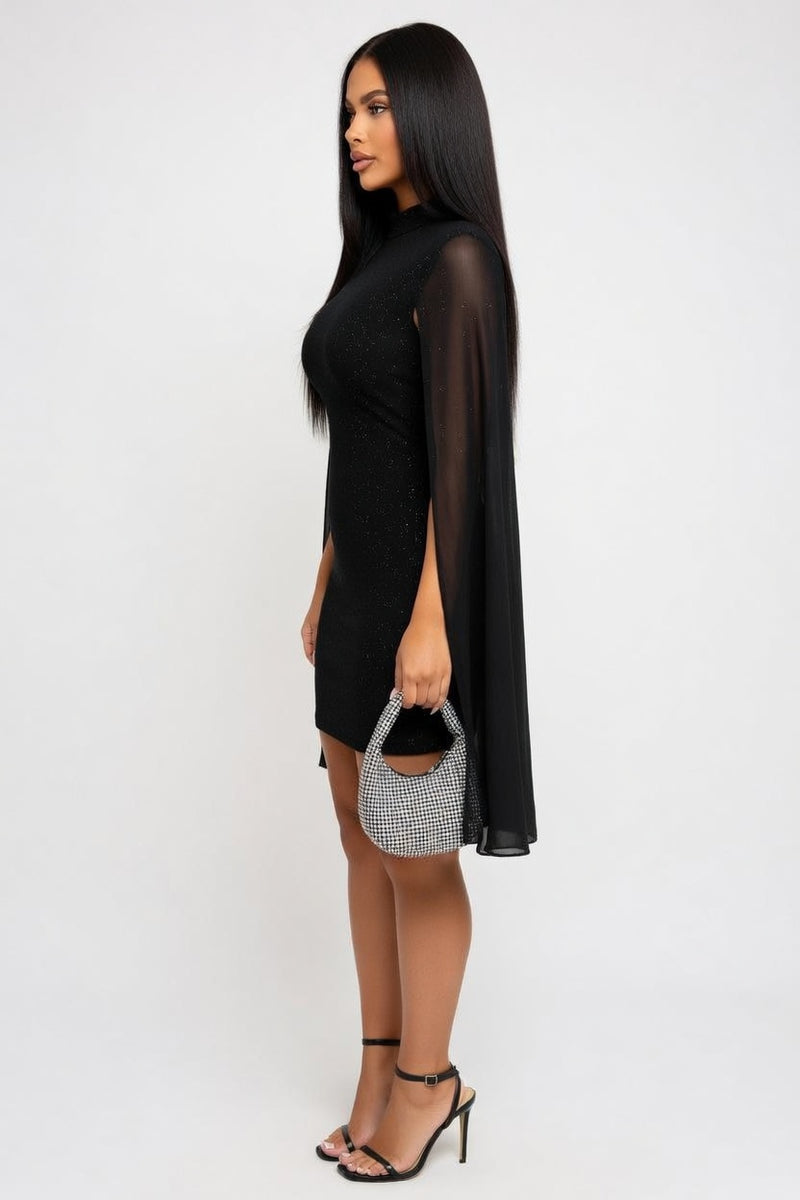 Sheer Cape High Neck Dress — side view