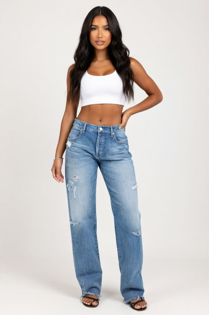 Washed Cotton Flare Jeans — Light Blue