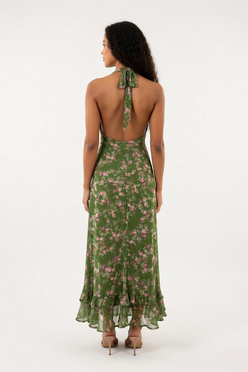 Floral Halter Dress — back view
