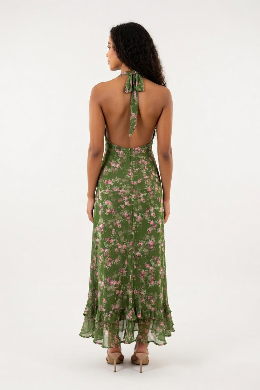 Floral Halter Dress — back view