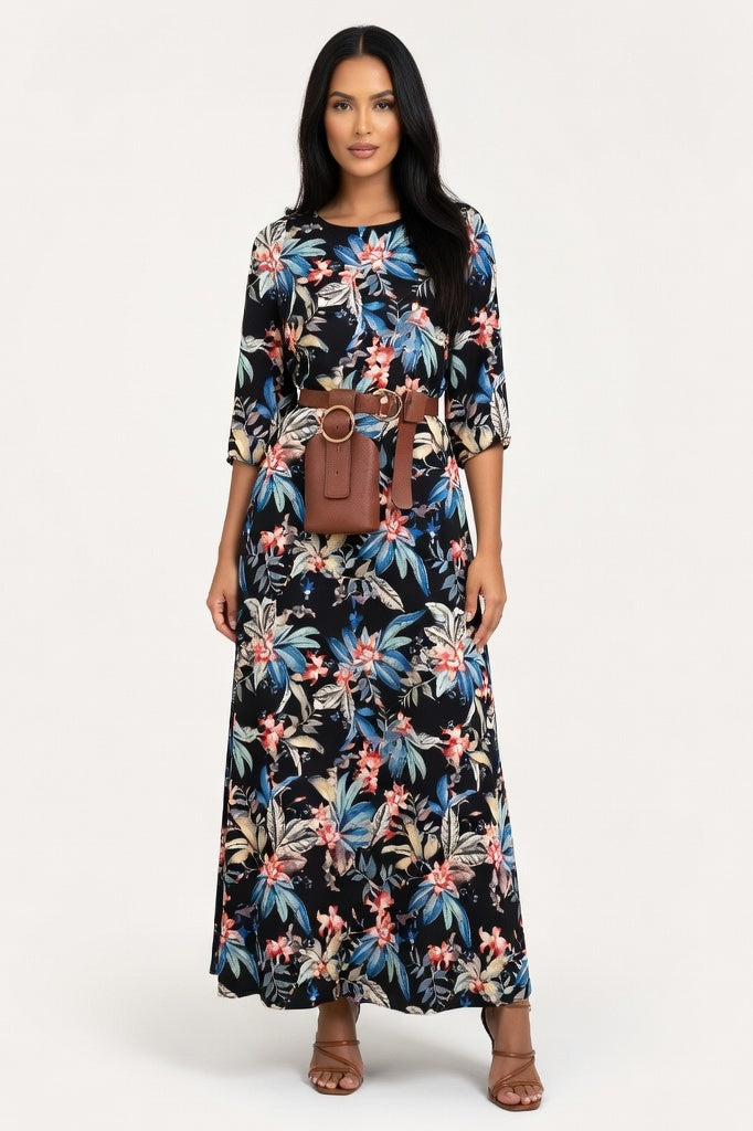 Chiffon Floral Maxi Dress — Black Floral