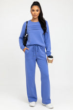 Ribbed Top & Wide Leg Trouser Set — Navy Blue