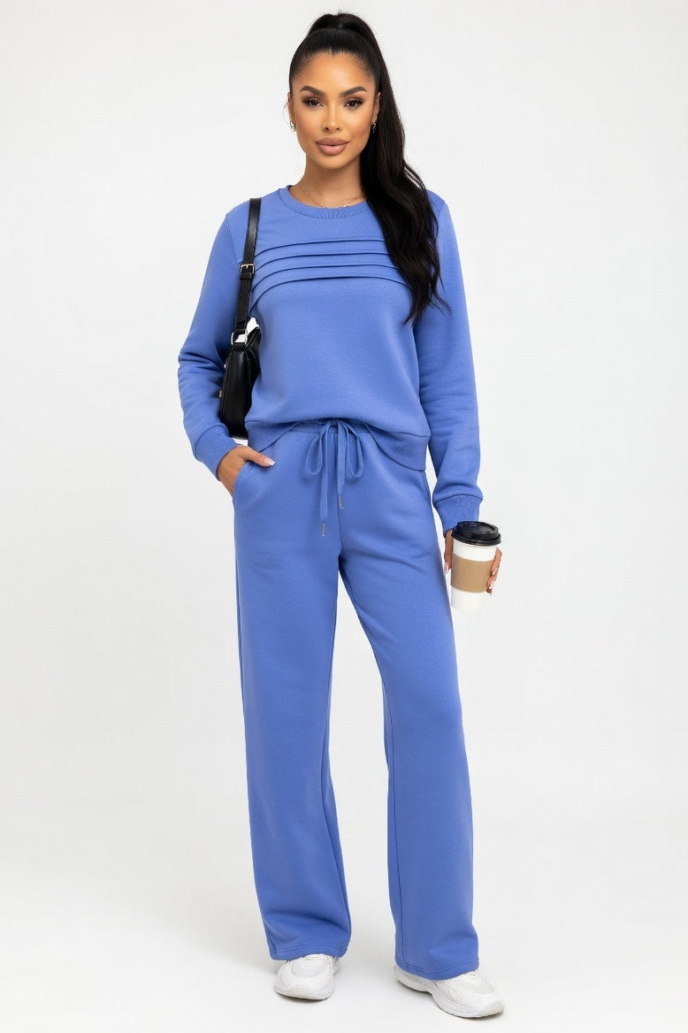 Ribbed Top & Wide Leg Trouser Set — Navy Blue