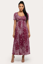 Printed Midi Dress Round Neck Short Sleeve — Red