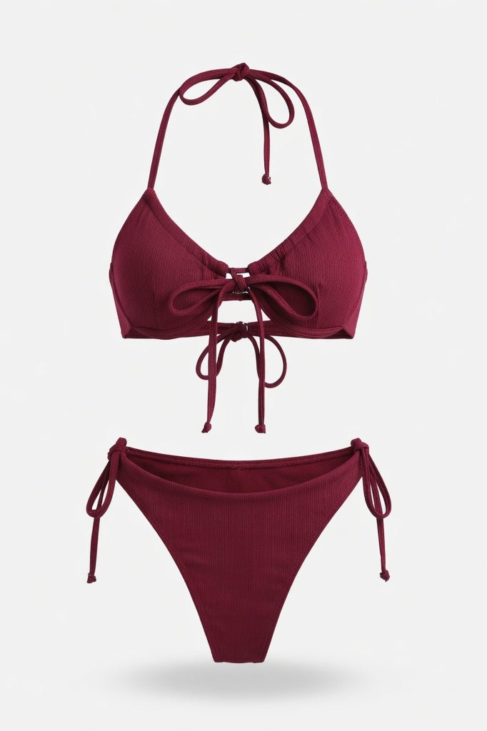 Split Bikini Set — Burgundy