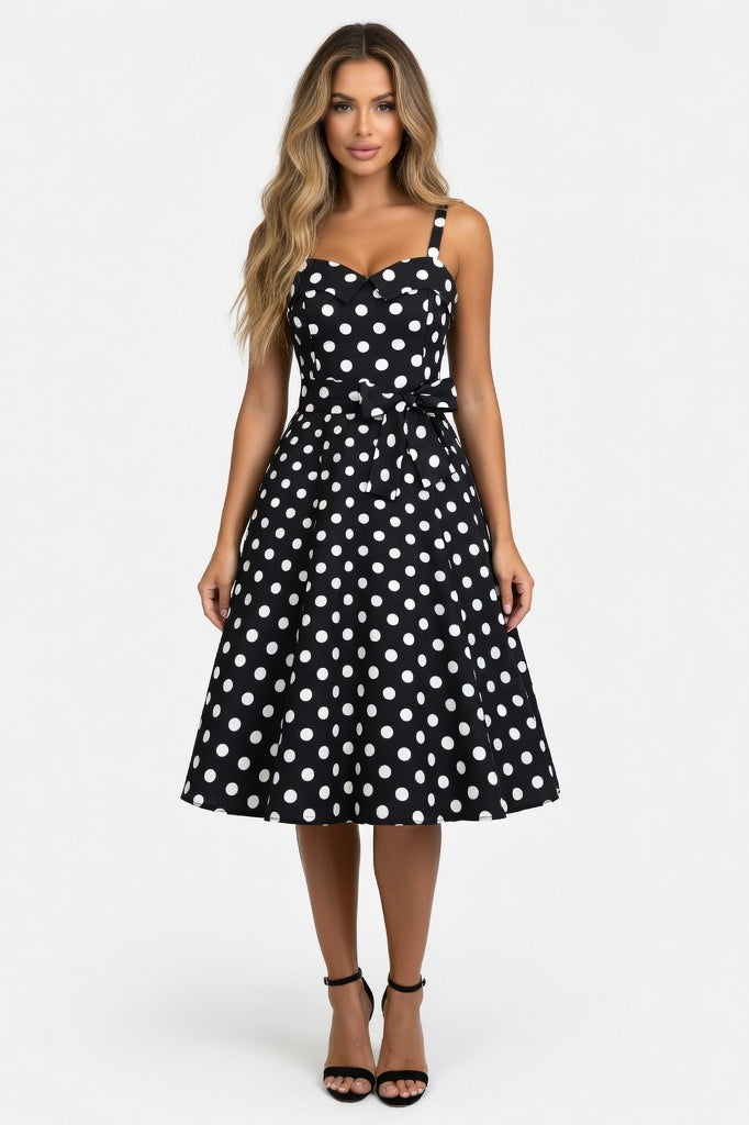 Polka Dot Halter Mini Dress — Black