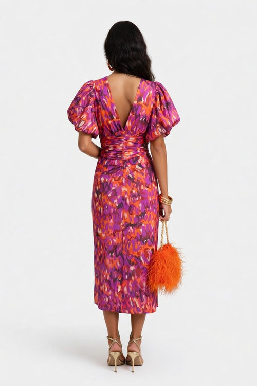Printed V-Neck Bodycon Dress — back view