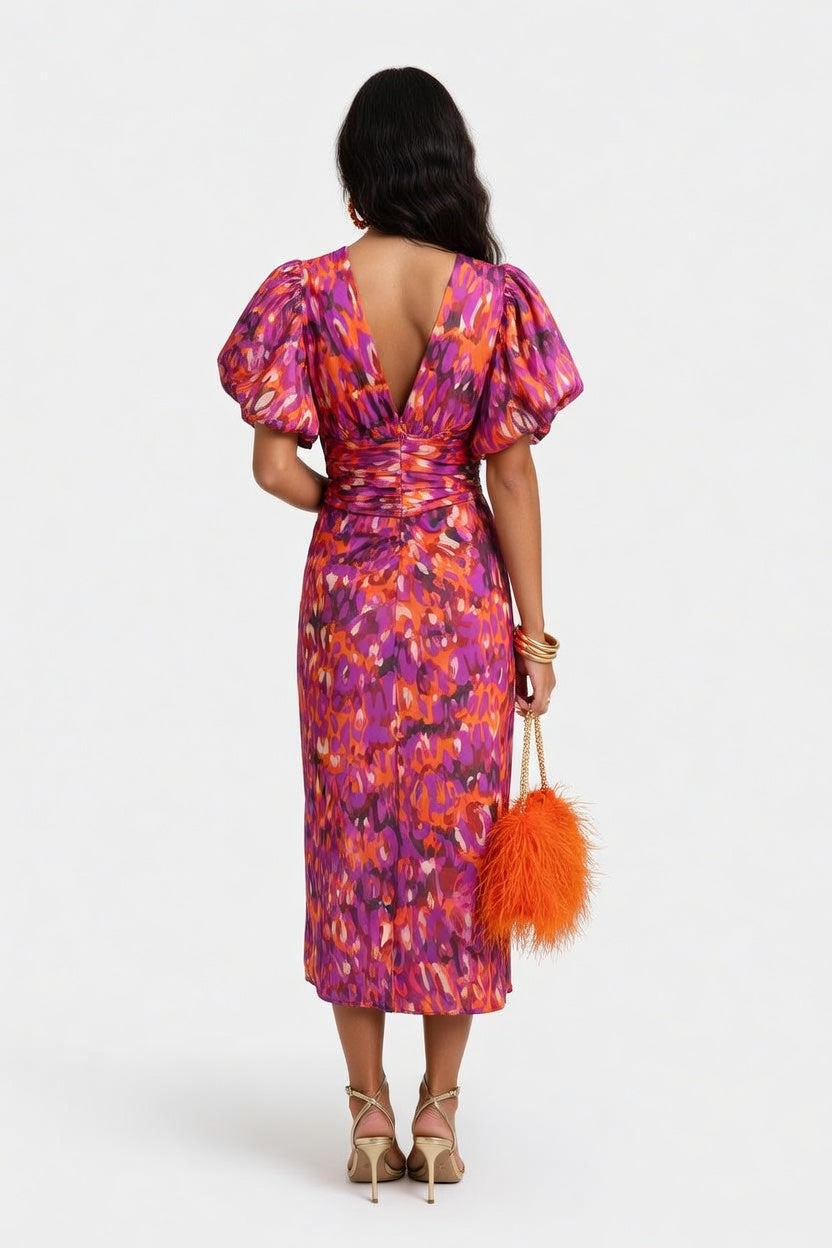 Printed V-Neck Bodycon Dress — back view
