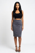 Suede Mini Skirt with Front Slit — Grey