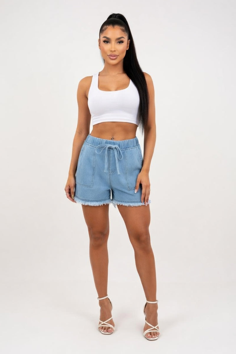 Raw Edge Denim Shorts — Indigo