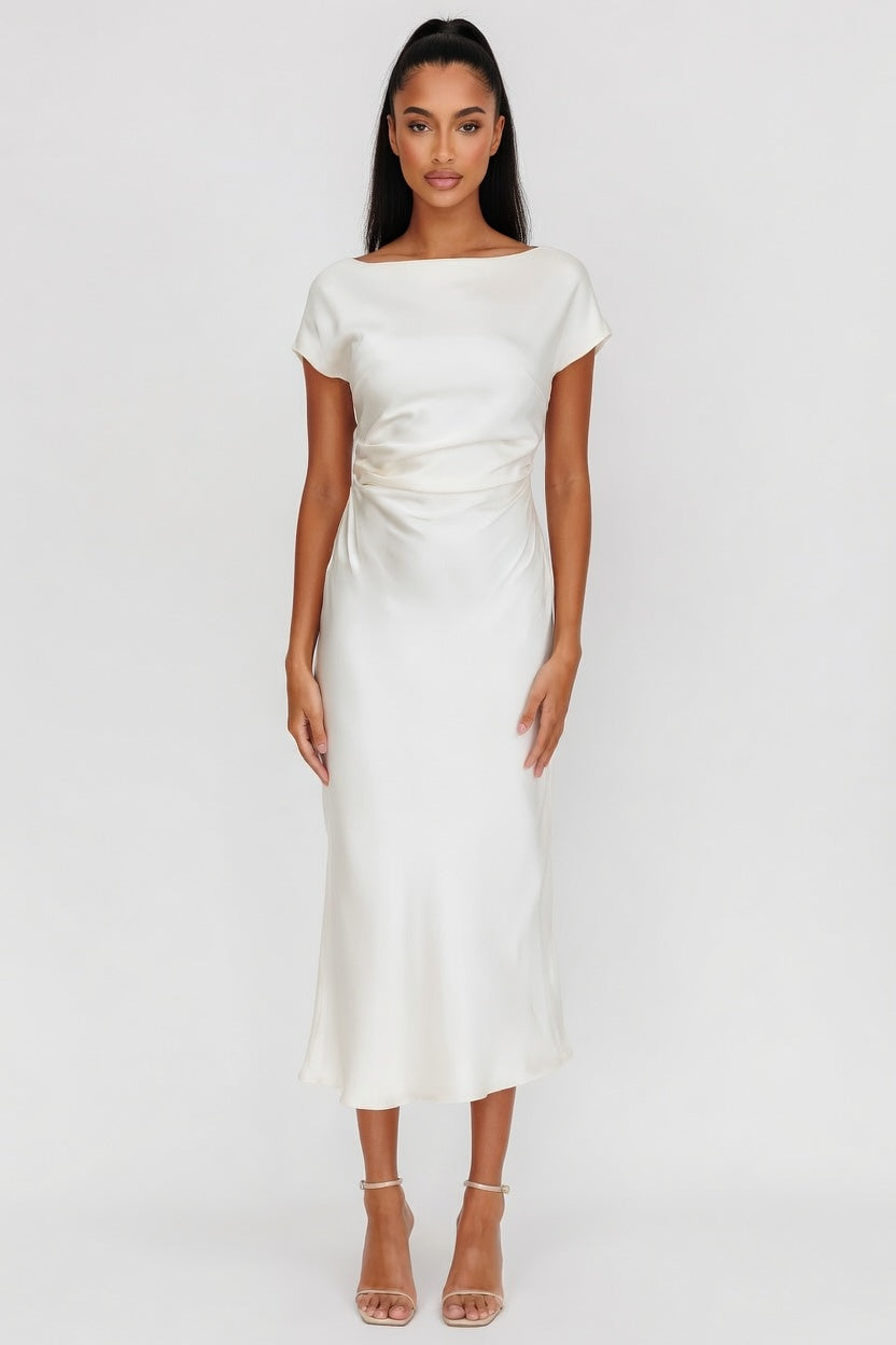 Satin One Shoulder Fishtail Dress — front view