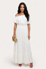 Off-Shoulder Midi Dress — White