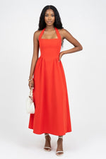 Square Neck Splice Dress — Watermelon Red