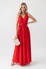 Lace-Up V-Neck Maxi Dress — Green