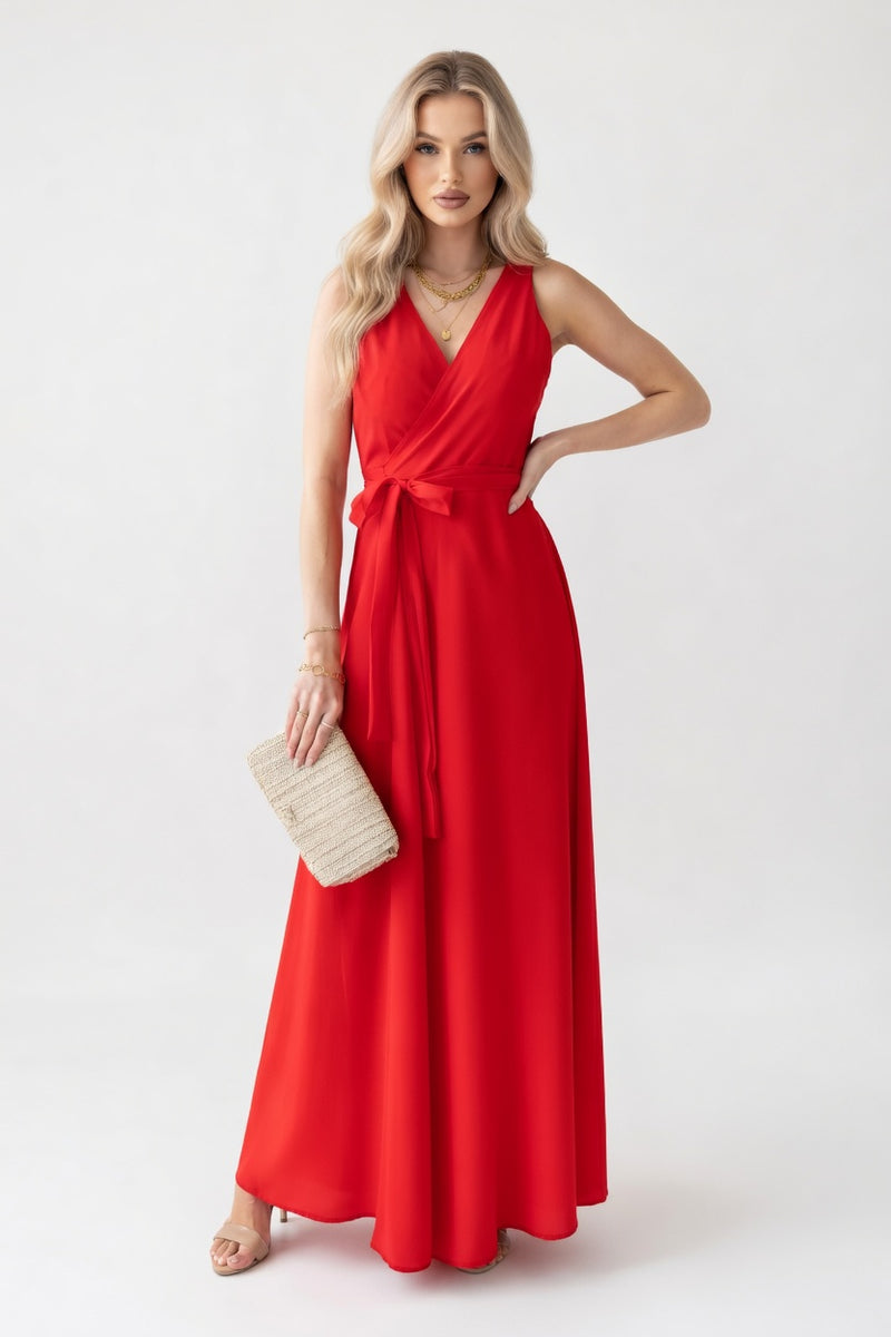 Lace-Up V-Neck Maxi Dress — Green