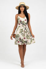 V-Neck Printed Halter Dress — Apricot