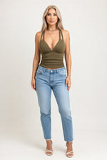 Deep V Halter Top — Coffee Brown